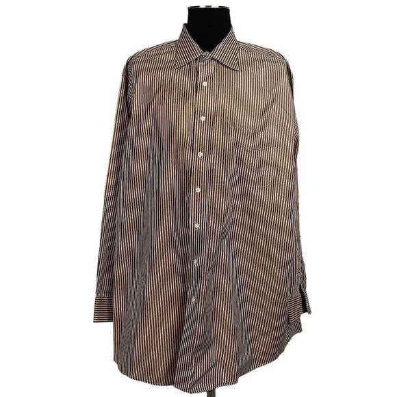 Paul Fredrick Stripe Two Ply Cotton Dobby Button Down Shirt - Men’s 18.5 - Picture 1 of 5